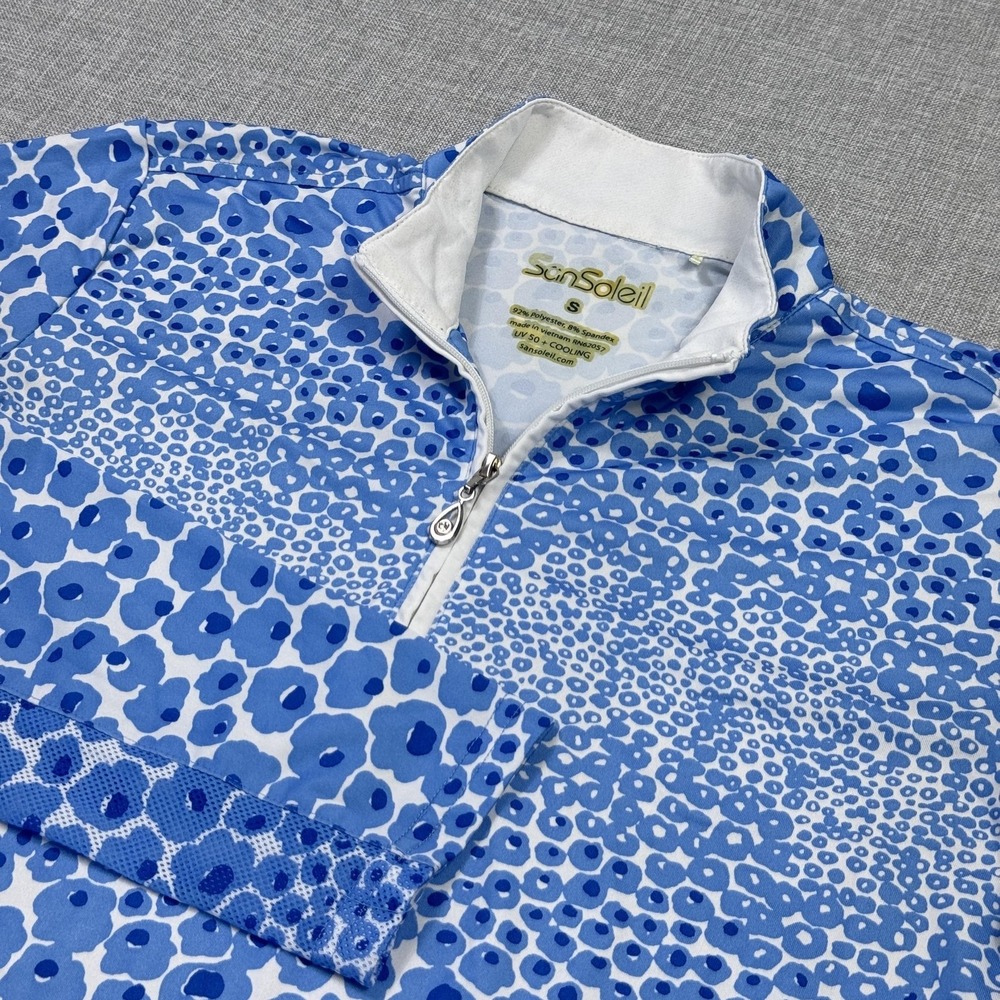SanSoleil 1/4 Zip Golf Pullover Womens Small Blue Floral High Neck UV Protection